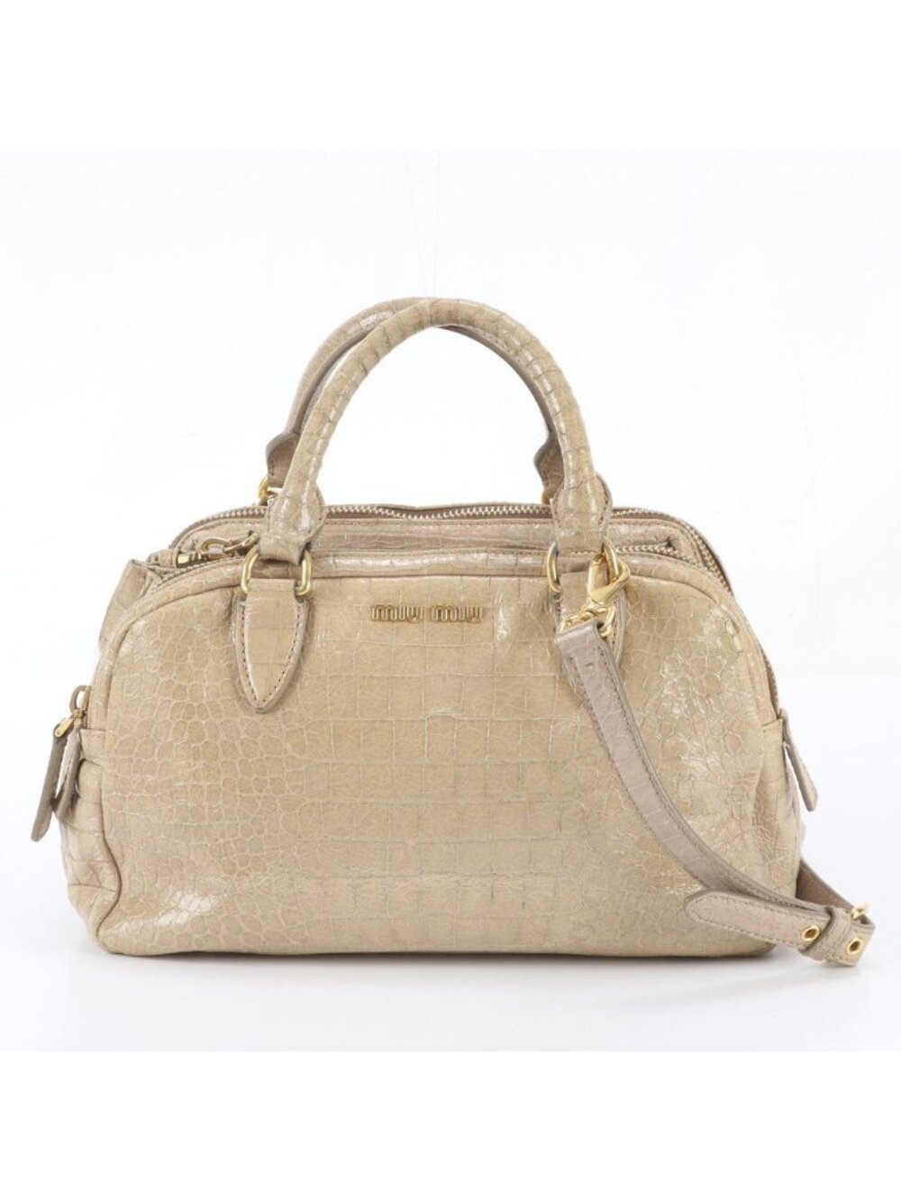 Miu Miu Crocodile Embossed Leather 2-Way Shoulder Bag Crossbody Hand